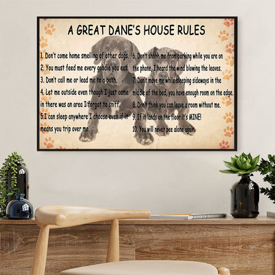 Great Dane's House Rules Dog Canvas Wall Art Prints | Home Décor Gift for Great Dane Puppies Lover