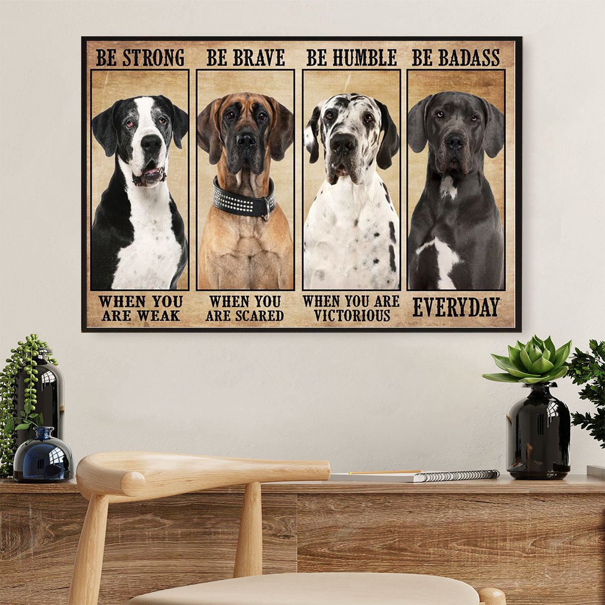Great Dane Be Strong Be Brave Dog Canvas Wall Art Prints | Home Décor Gift for Great Dane Puppies Lover