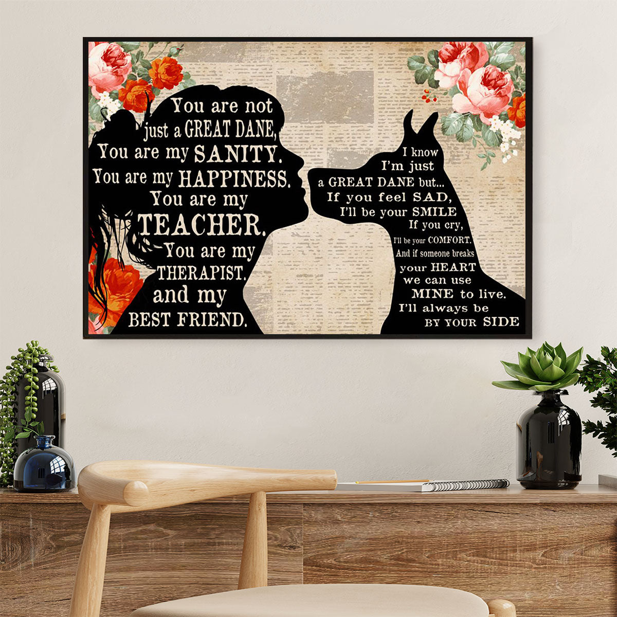 Great Dane From Mommy to Dog Canvas Wall Art Prints | Home Décor Gift for Great Dane Puppies Lover
