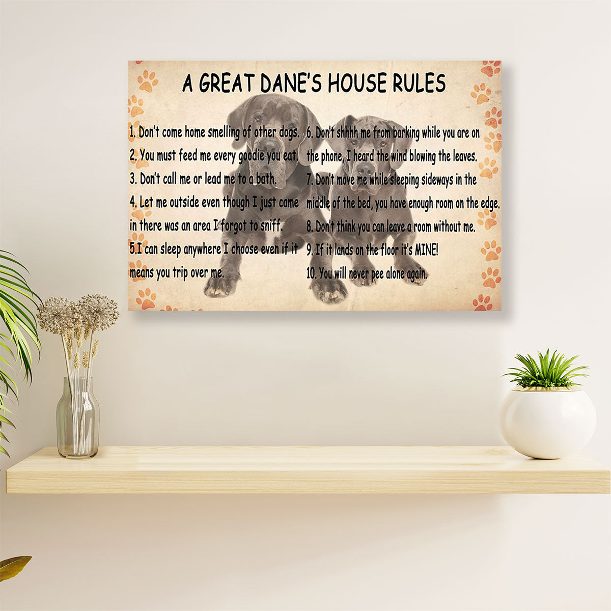 Great Dane's House Rules Dog Poster Prints | Wall Art Gift for Great Dane Puppies Lover