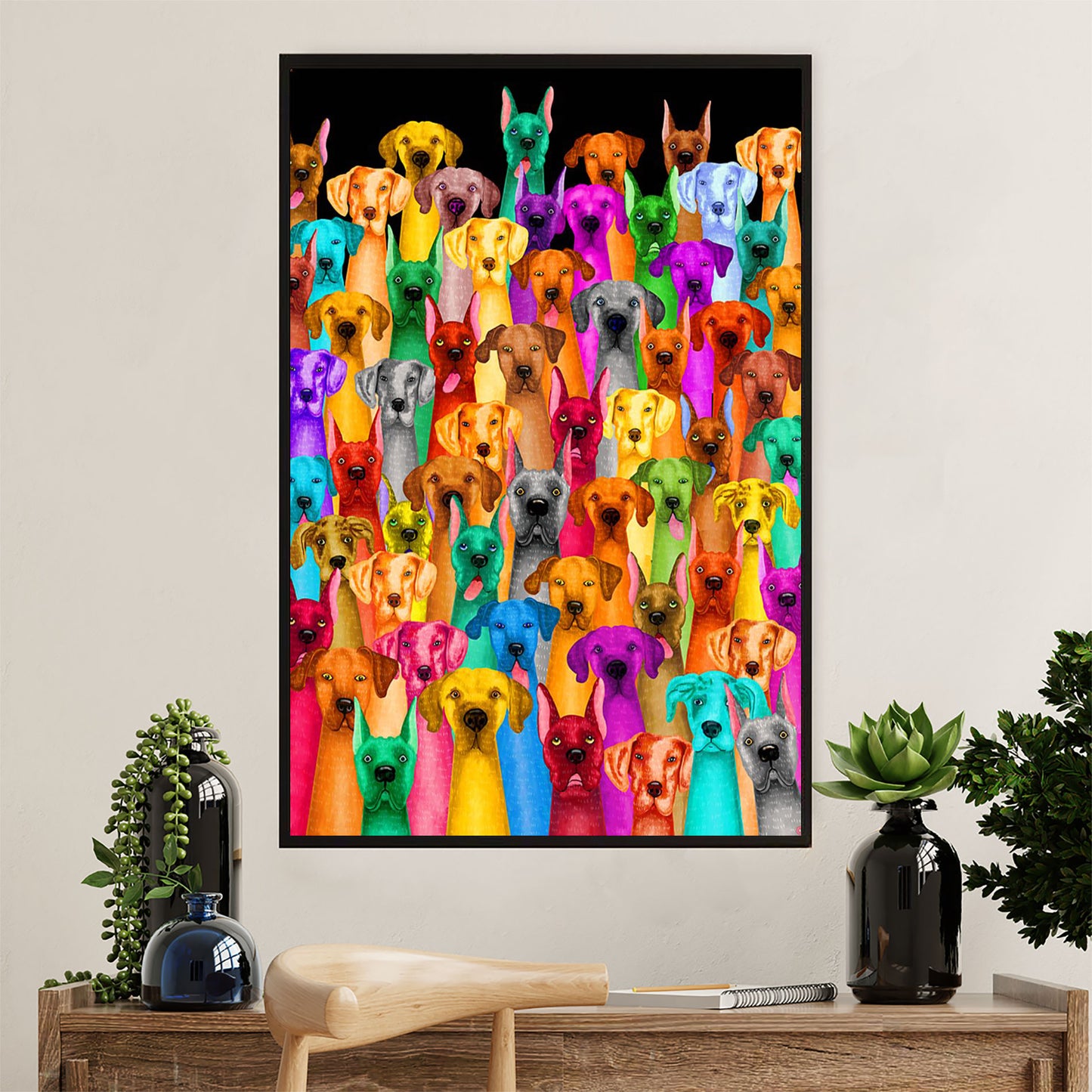 Great Dane Poster Prints | Multi Dog Colorful | Wall Art Gift for Great Dane Puppies Lover