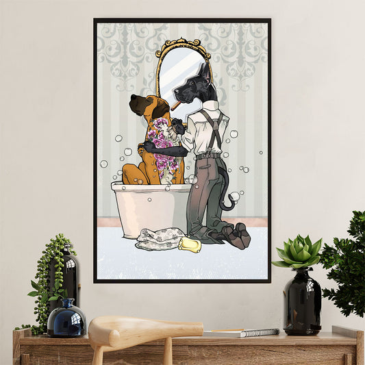 Great Dane Poster Prints | Funny Dog in Bath | Wall Art Gift for Great Dane Puppies Lover