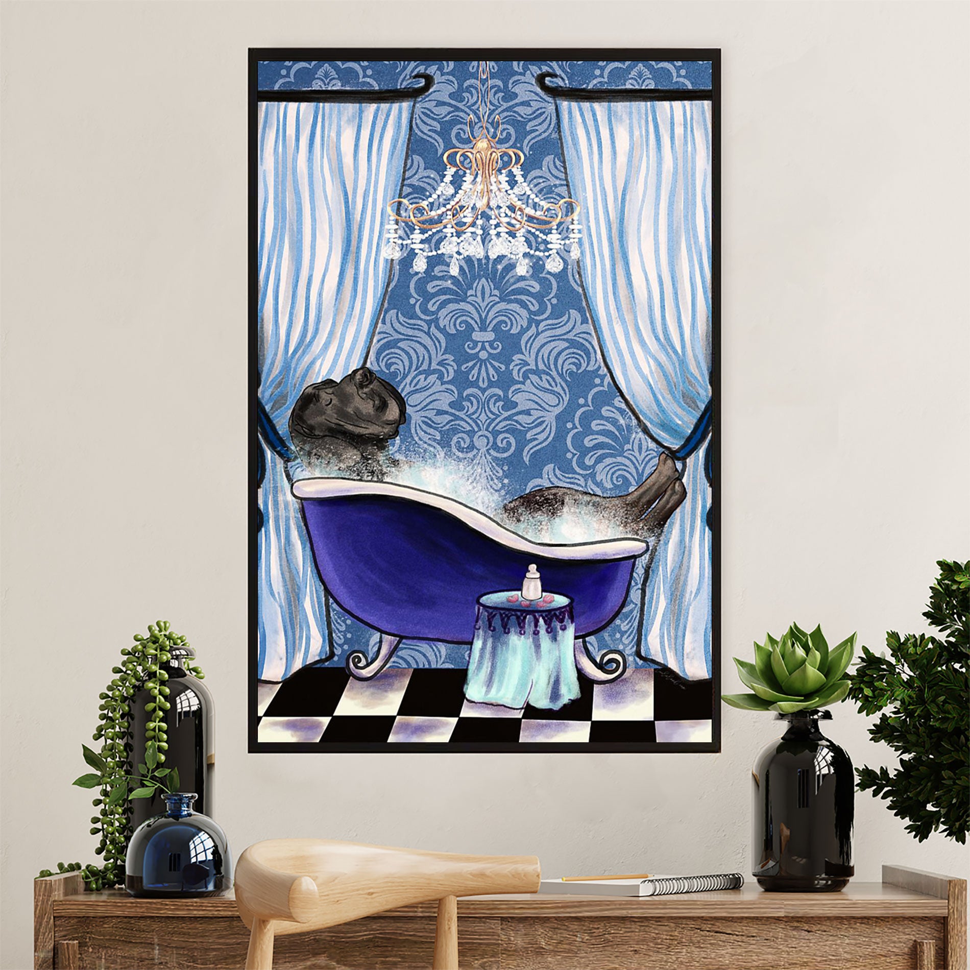 Great Dane Canvas Prints | Funny Dog in Bath | Wall Art Gift for Great Dane Puppies Lover