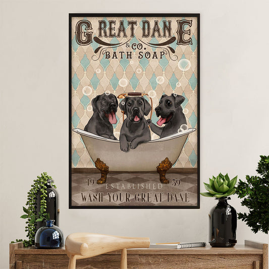 Great Dane Poster Prints | Funny Dog in Bath | Wall Art Gift for Great Dane Puppies Lover