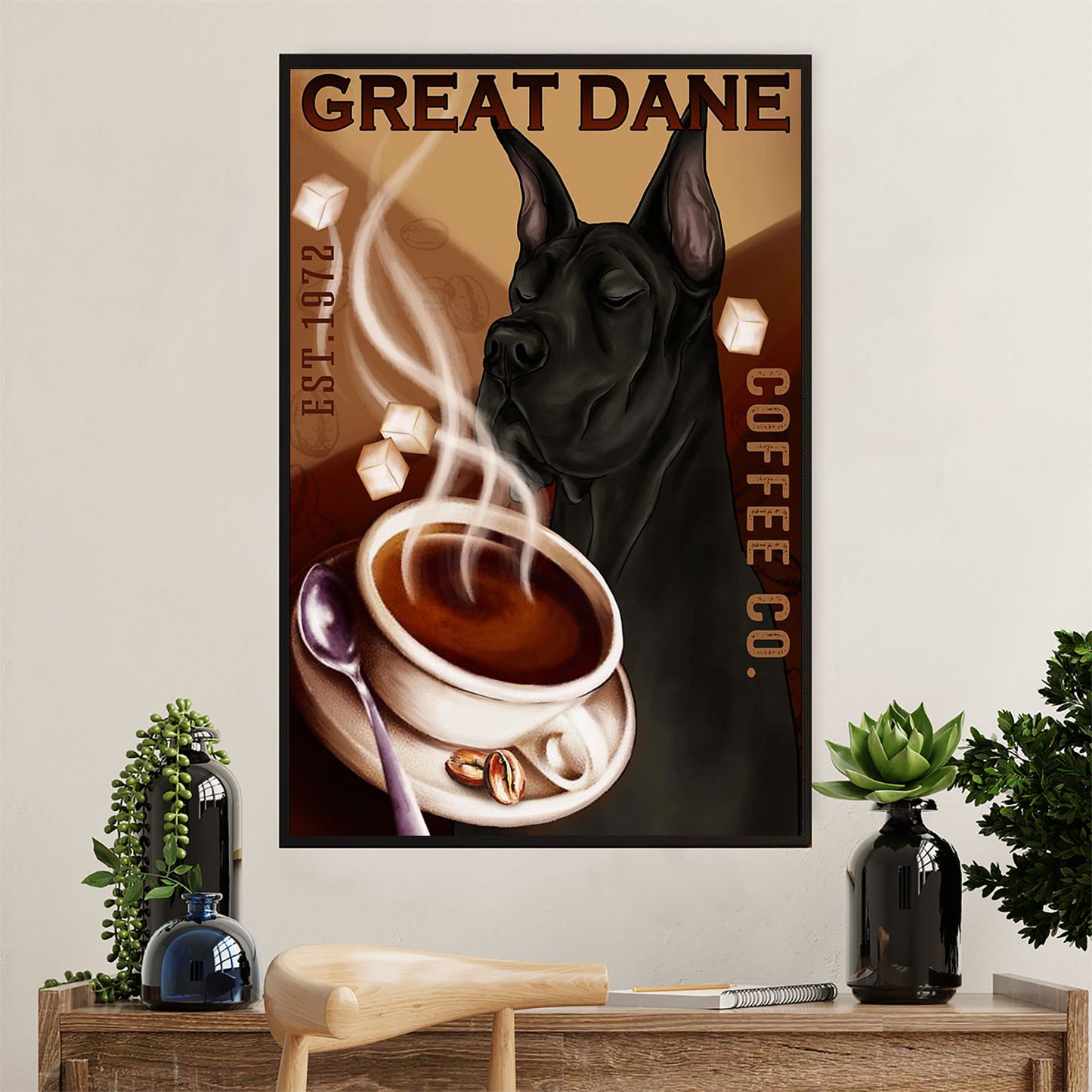 Great Dane Canvas Prints | Funny Dog Coffee | Wall Art Gift for Great Dane Puppies Lover