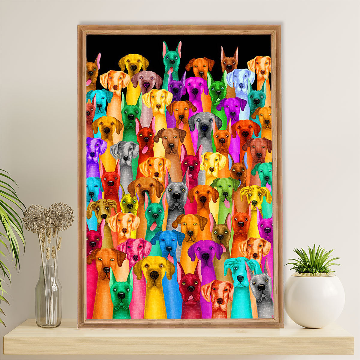 Great Dane Poster Prints | Multi Dog Colorful | Wall Art Gift for Great Dane Puppies Lover