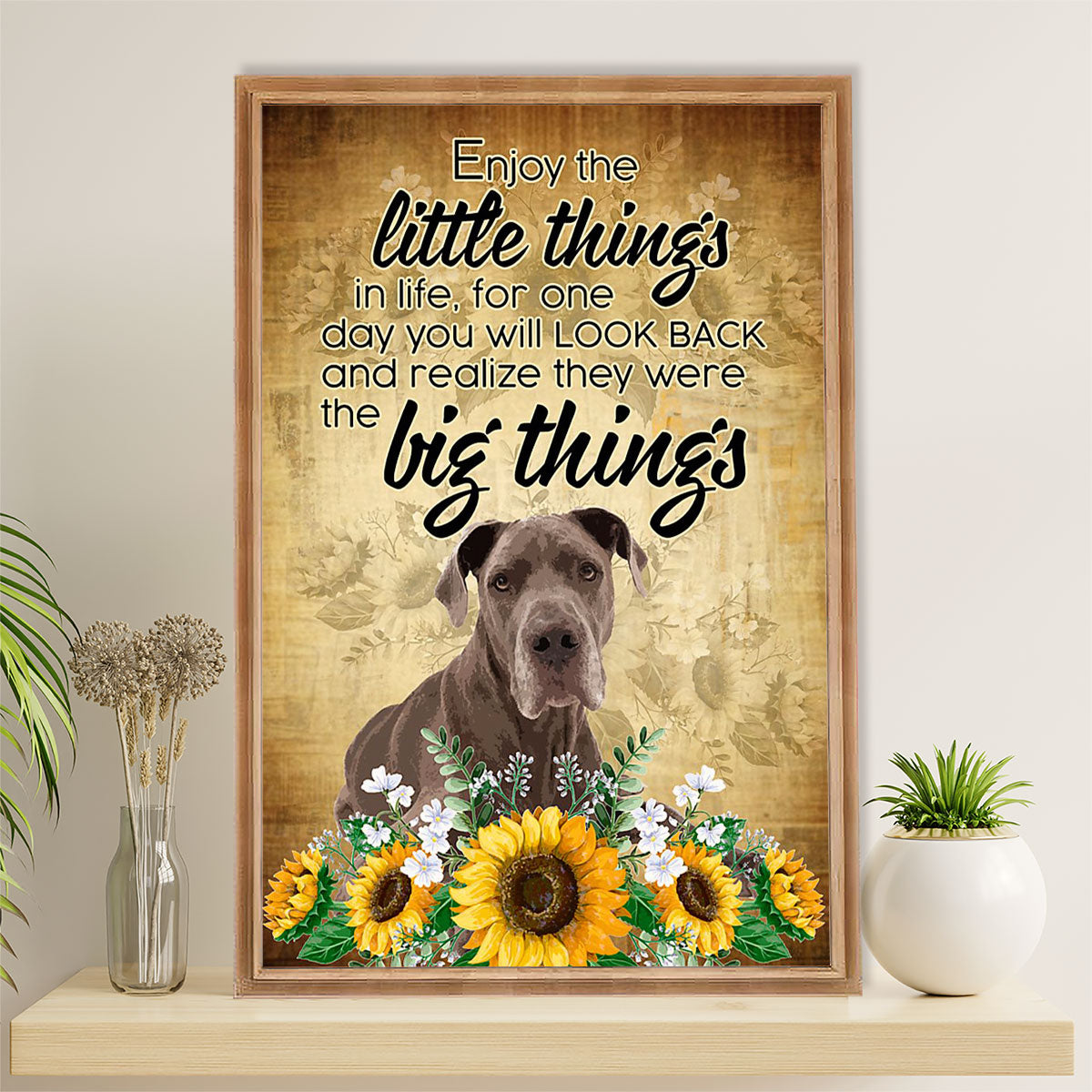 Great Dane Canvas Prints | Enjoy The Little Things Dog Sunflower | Wall Art Gift for Great Dane Puppies Lover
