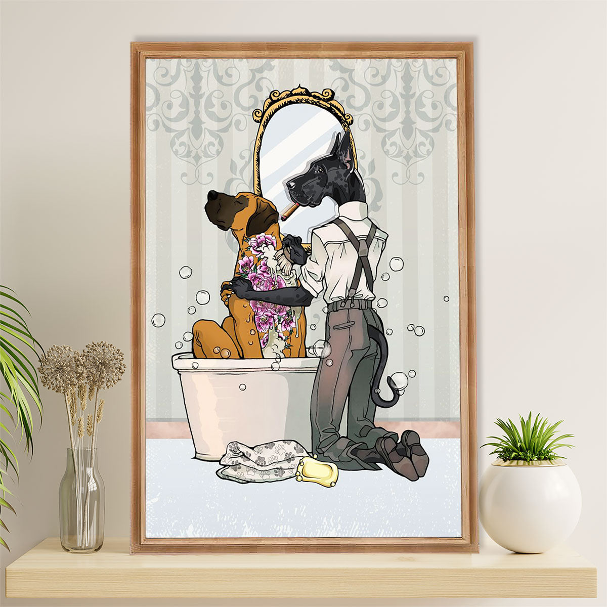 Great Dane Canvas Prints | Funny Dog in Bath | Wall Art Gift for Great Dane Puppies Lover