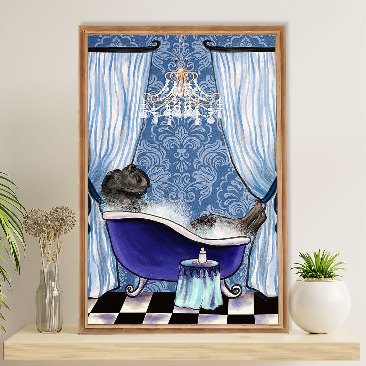 Great Dane Canvas Prints | Funny Dog in Bath | Wall Art Gift for Great Dane Puppies Lover