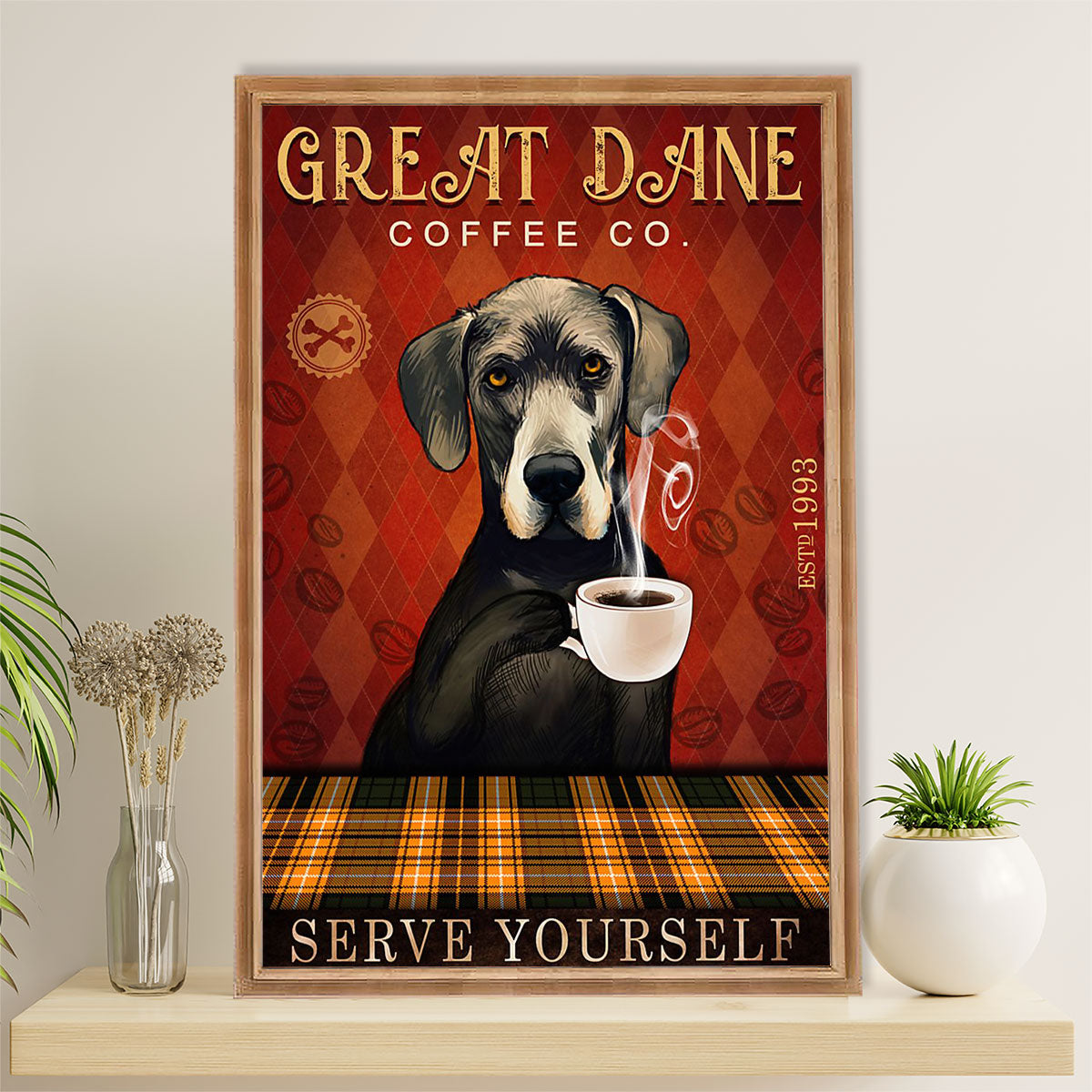 Great Dane Canvas Prints | Funny Dog Coffee | Wall Art Gift for Great Dane Puppies Lover