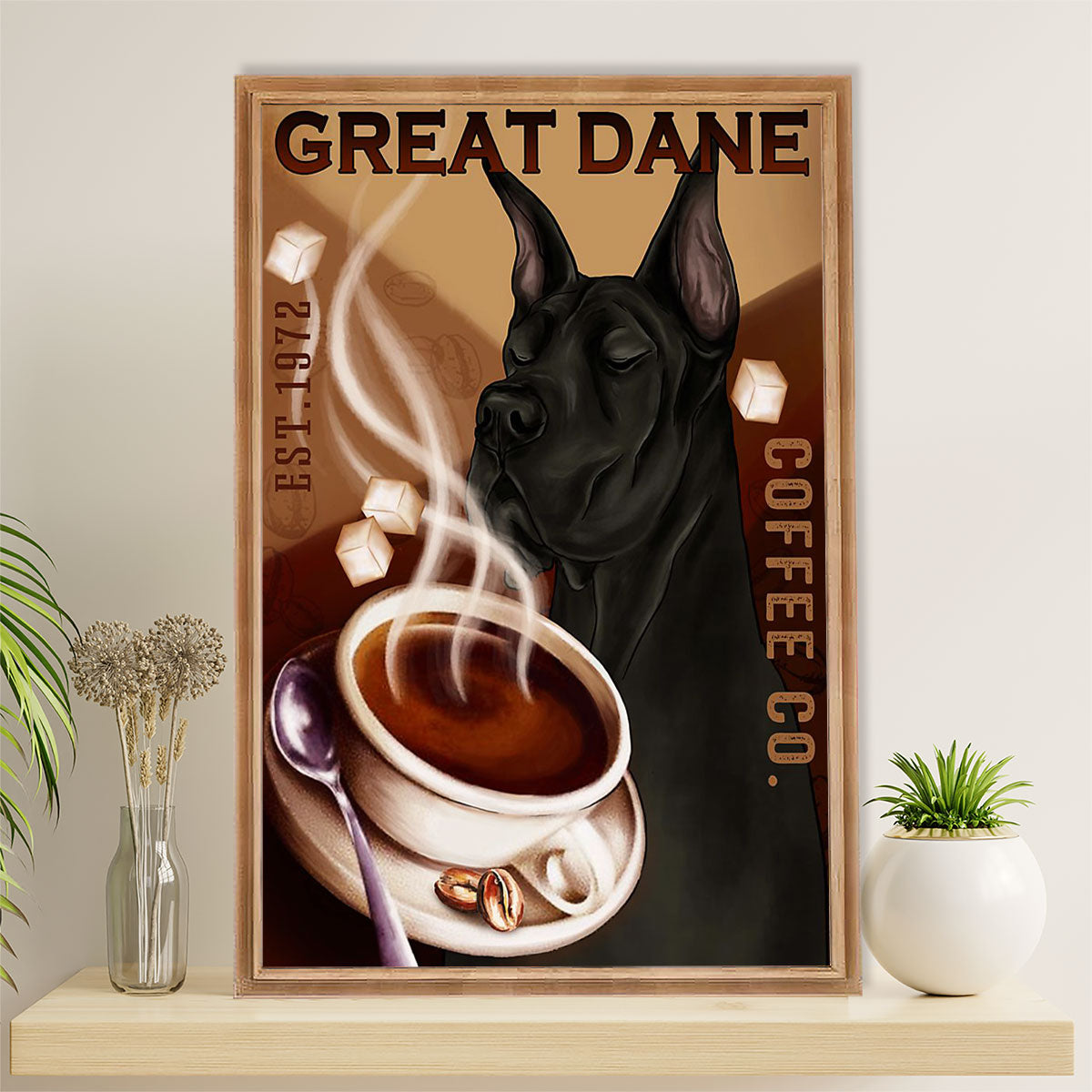 Great Dane Canvas Prints | Funny Dog Coffee | Wall Art Gift for Great Dane Puppies Lover