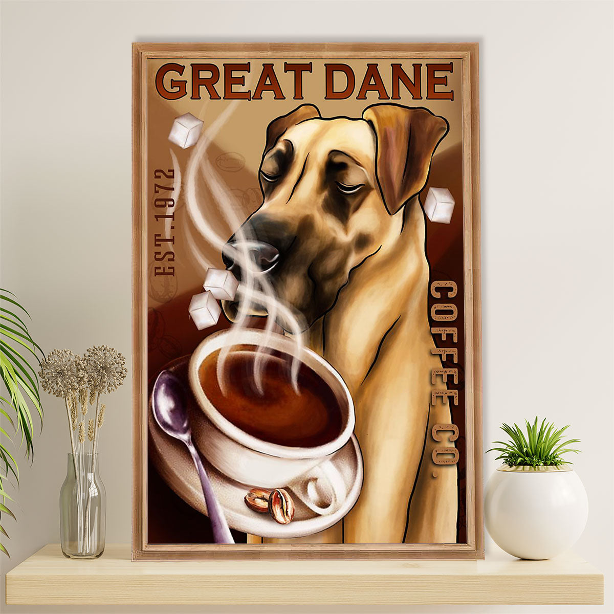 Great Dane Canvas Prints | Funny Dog Coffee | Wall Art Gift for Great Dane Puppies Lover