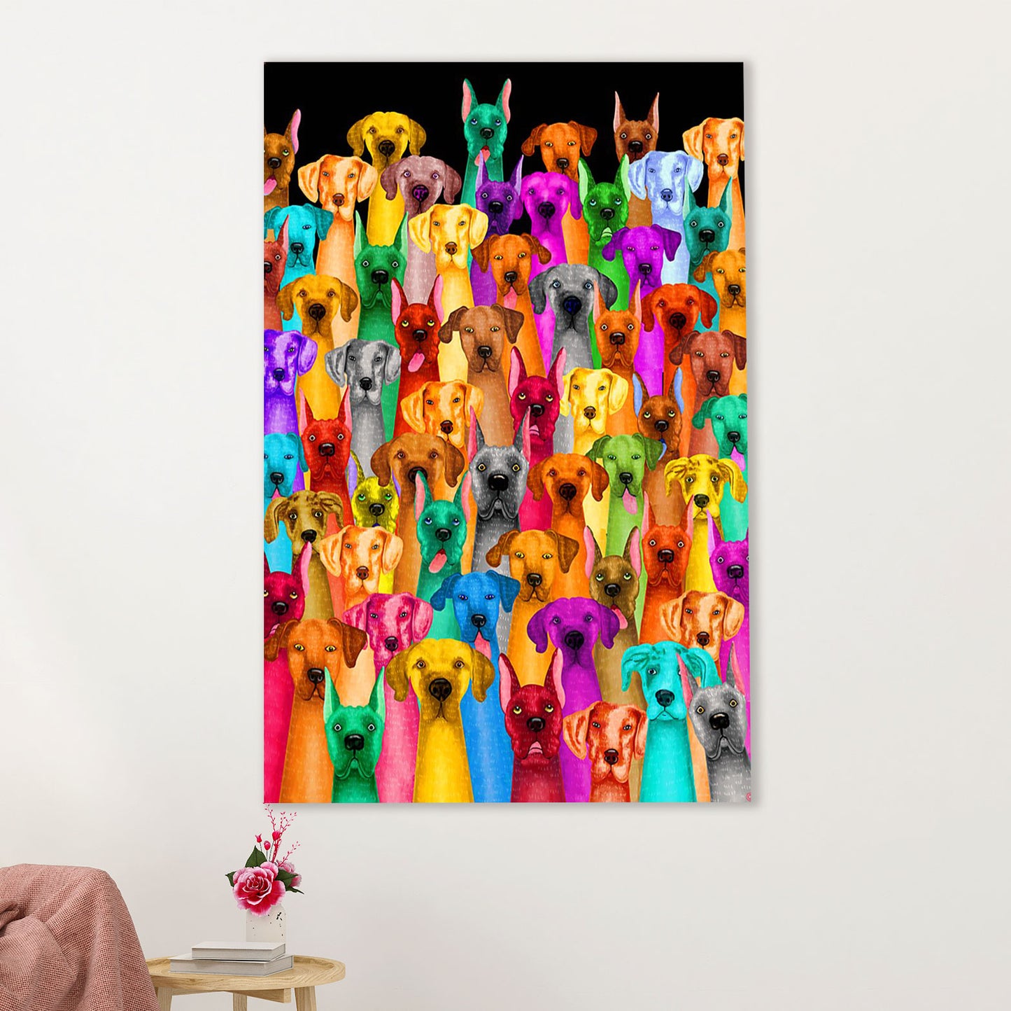 Great Dane Poster Prints | Multi Dog Colorful | Wall Art Gift for Great Dane Puppies Lover