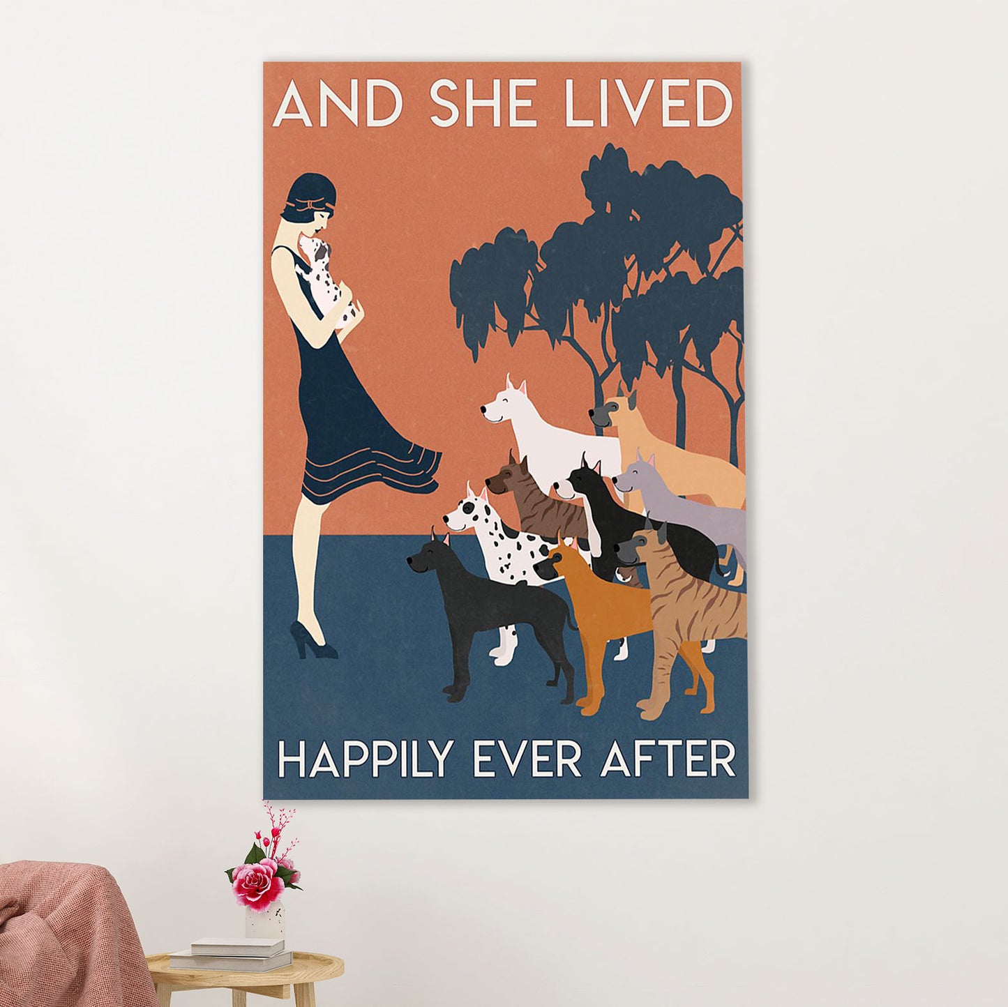 Great Dane Canvas Prints | Great Dane She Lived Happily | Wall Art Gift for Great Dane Puppies Lover