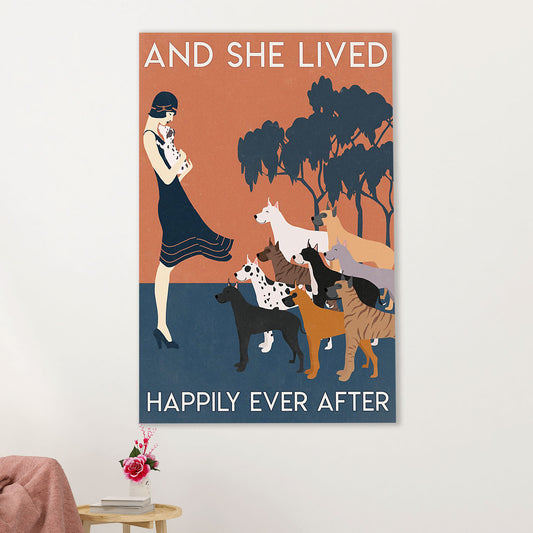 Great Dane Canvas Prints | Great Dane She Lived Happily | Wall Art Gift for Great Dane Puppies Lover