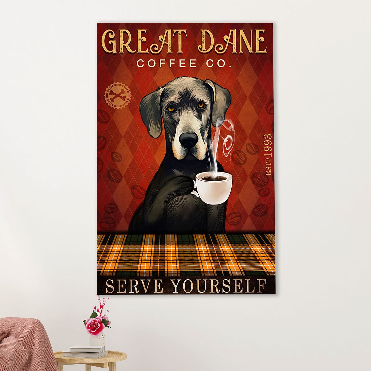 Great Dane Canvas Prints | Funny Dog Coffee | Wall Art Gift for Great Dane Puppies Lover