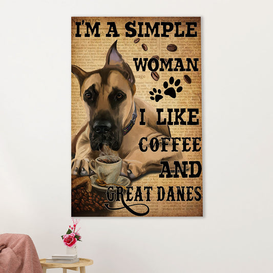 Great Dane Canvas Prints | Simple Woman Loves Coffee & Great Dane | Wall Art Gift for Great Dane Puppies Lover