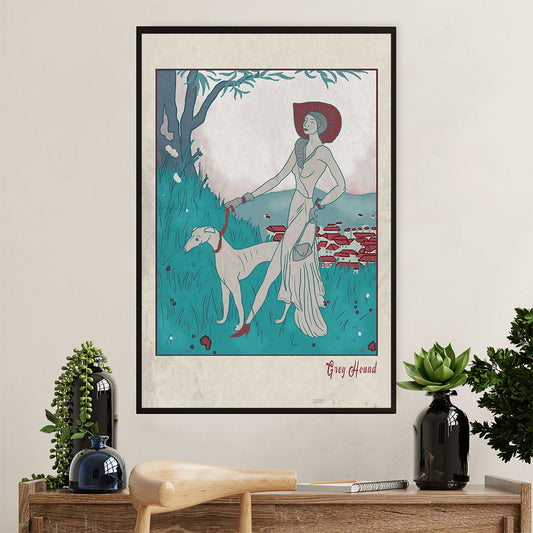 Greyhound Dog Poster Prints | Greyhound & Lady | Wall Art Gift for Greyhound Puppies Lover
