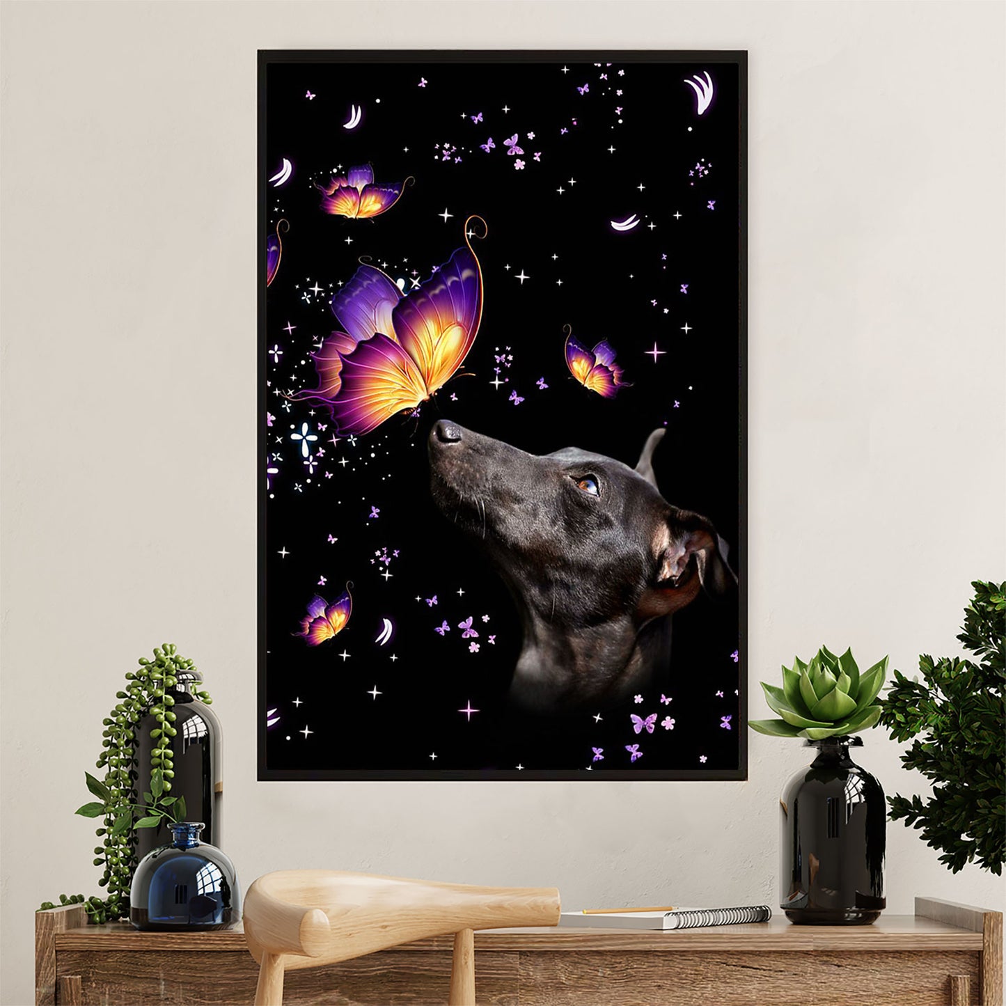 Greyhound Dog Canvas Prints | Dog Butterfly | Wall Art Gift for Greyhound Puppies Lover