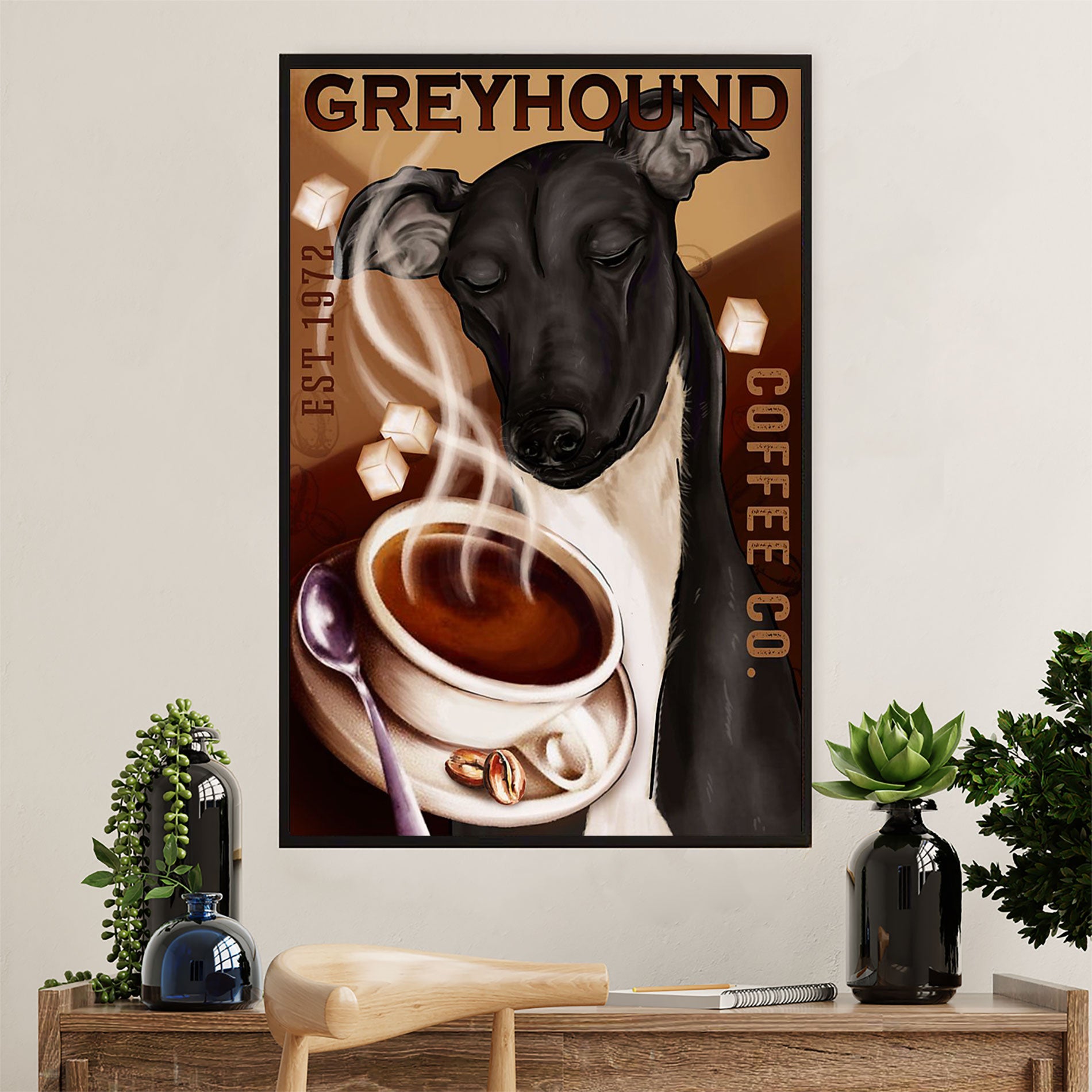 Greyhound Dog Canvas Prints | Funny Dog Coffee Co | Wall Art Gift for Greyhound Puppies Lover