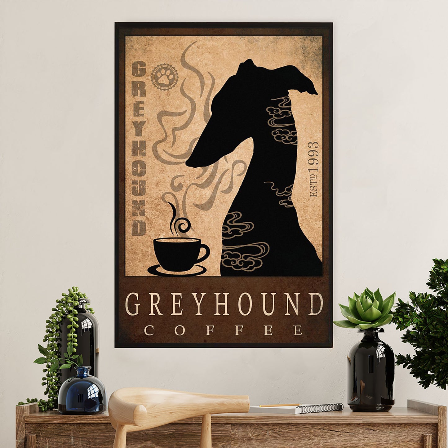 Greyhound Dog Canvas Prints | Greyhound Coffee | Wall Art Gift for Greyhound Puppies Lover