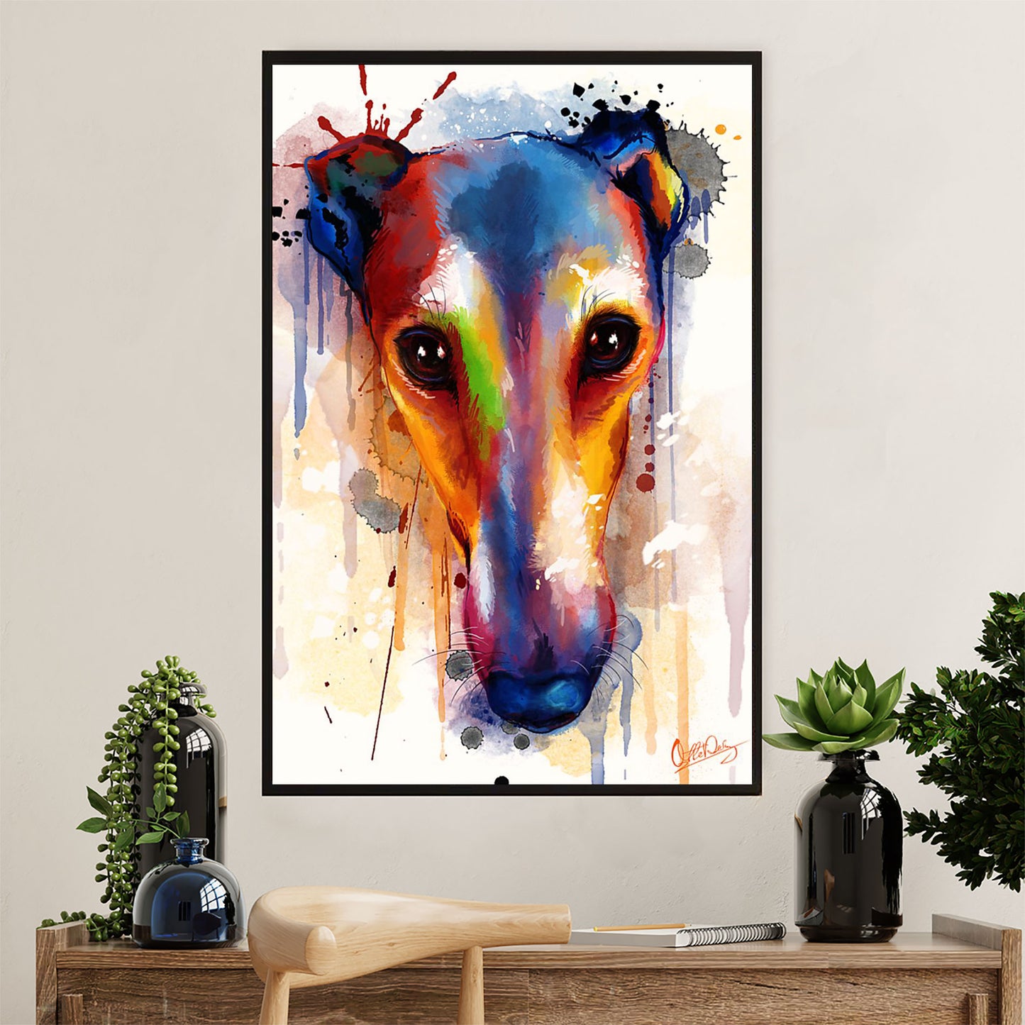 Greyhound Dog Canvas Prints | Watercolor Greyhound Painting | Wall Art Gift for Greyhound Puppies Lover