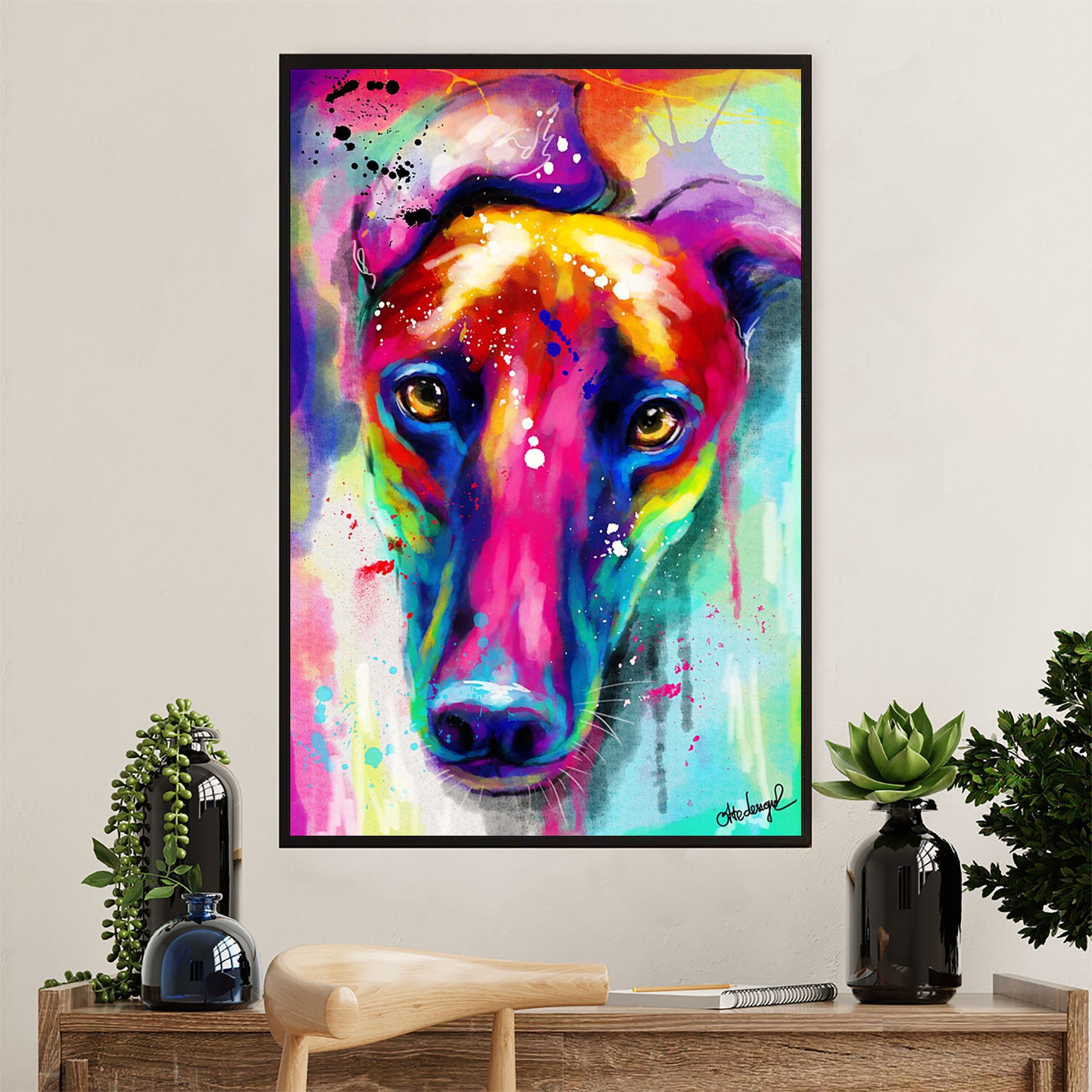 Greyhound Dog Canvas Prints | Watercolor Dog Painting | Wall Art Gift for Greyhound Puppies Lover