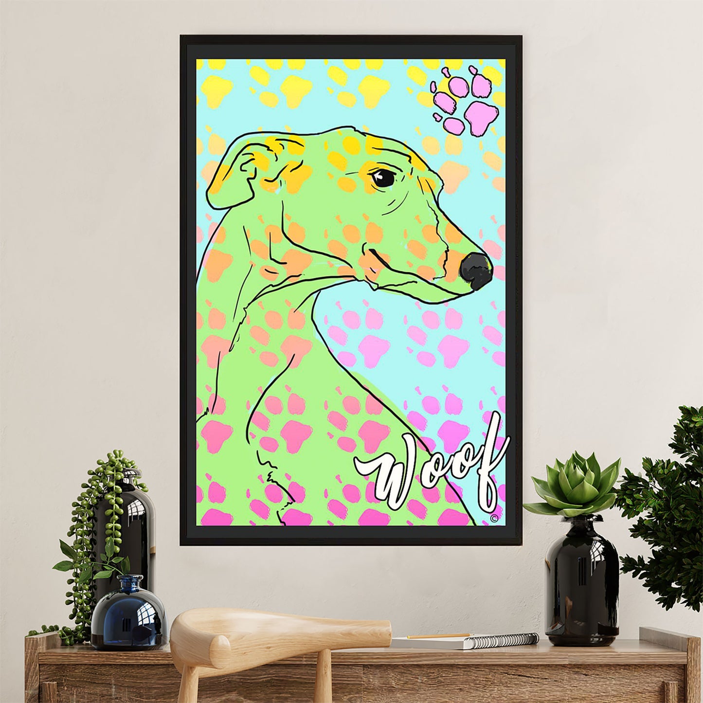 Greyhound Dog Canvas Prints | Colorful Dog Painting | Wall Art Gift for Greyhound Puppies Lover
