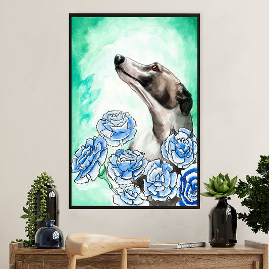 Greyhound Dog Poster Prints | Watercolor Dog Flower Art Painting | Wall Art Gift for Greyhound Puppies Lover