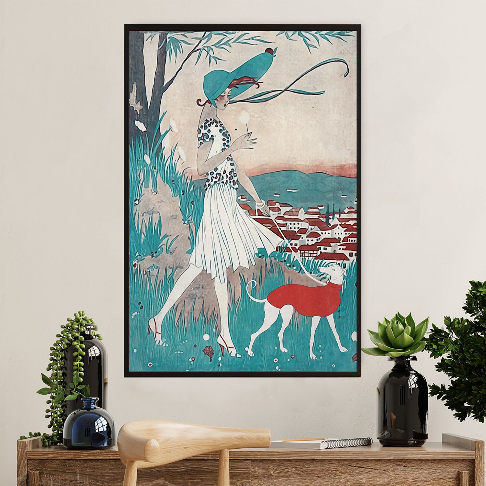 Greyhound Dog Canvas Prints | Lady & Dog | Wall Art Gift for Greyhound Puppies Lover