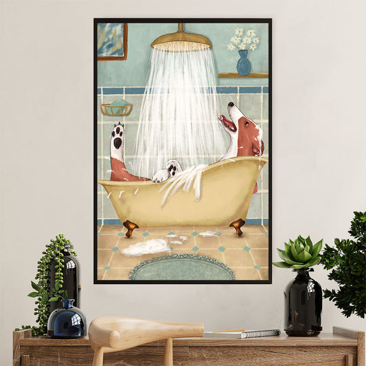Greyhound Dog Poster Prints | Funny Dog in Bath | Wall Art Gift for Greyhound Puppies Lover