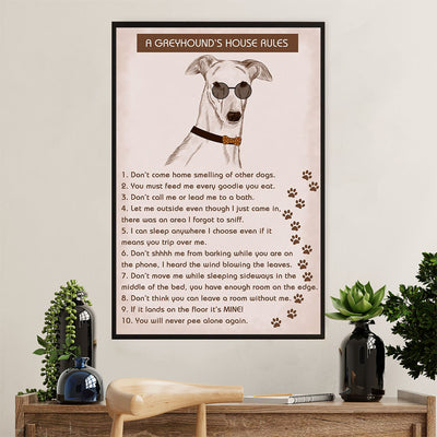 Greyhound Dog Poster Prints | Greyhound's House Rules | Wall Art Gift for Greyhound Puppies Lover