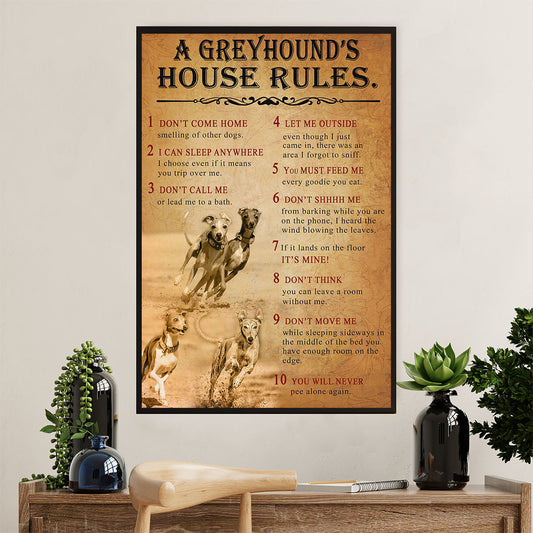 Greyhound Dog Poster Prints | Greyhound's House Rules | Wall Art Gift for Greyhound Puppies Lover
