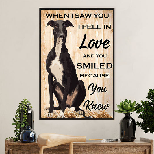 Greyhound Dog Poster Prints | Fell In Love | Wall Art Gift for Greyhound Puppies Lover