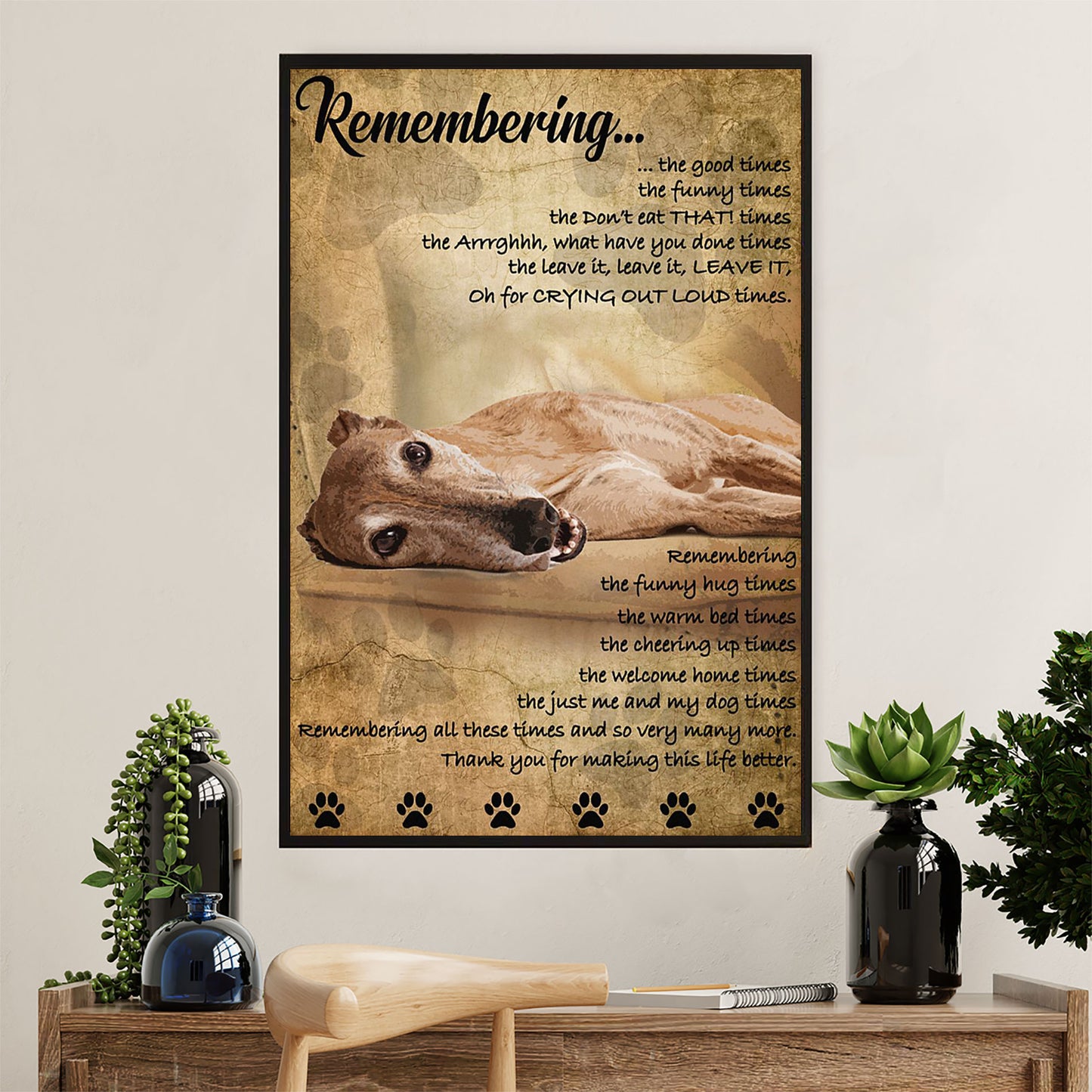 Greyhound Dog Canvas Prints | Remembering the Memories | Wall Art Gift for Greyhound Puppies Lover
