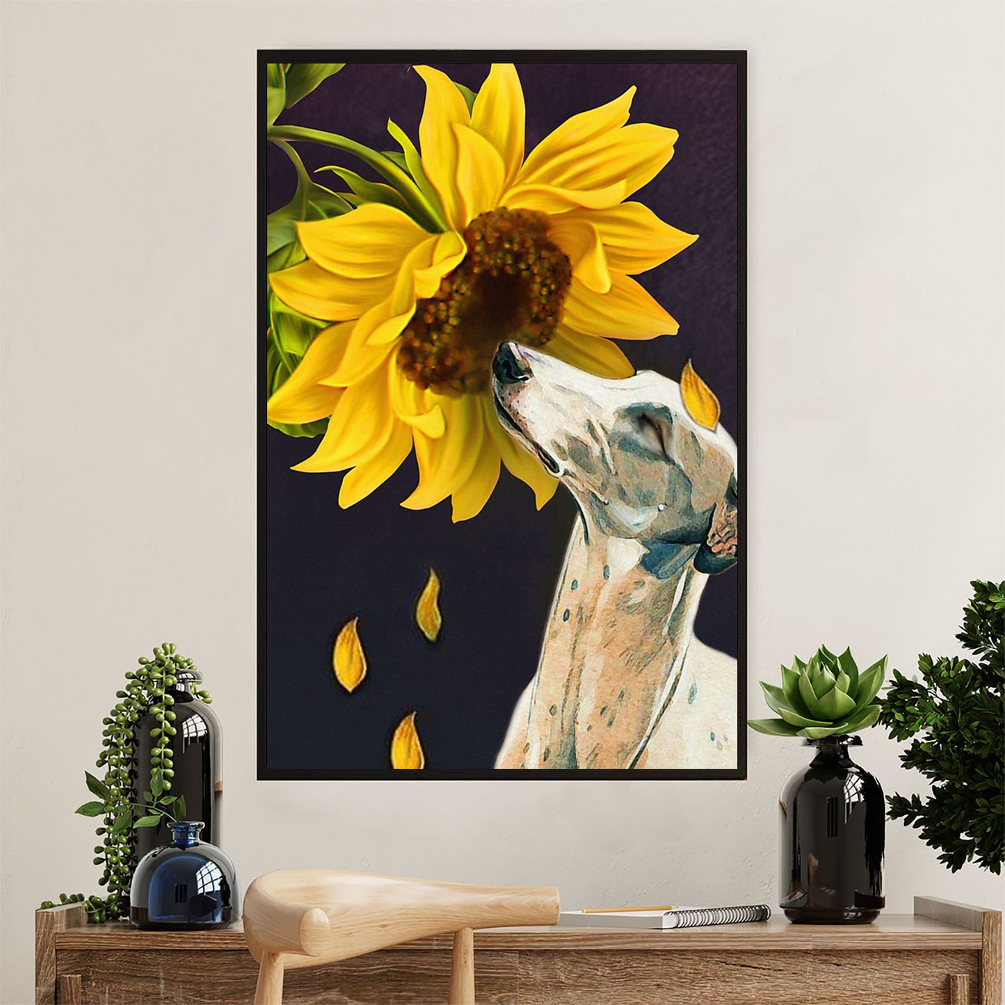 Greyhound Dog Canvas Prints | Sunflower Dog Greyhound | Wall Art Gift for Greyhound Puppies Lover