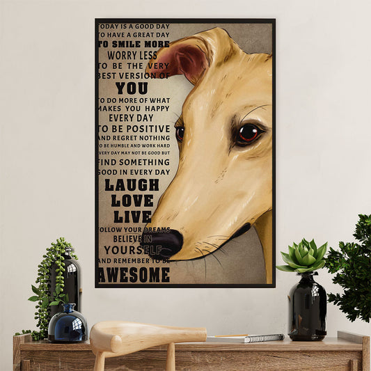 Greyhound Dog Poster Prints | Laugh Love Live | Wall Art Gift for Greyhound Puppies Lover