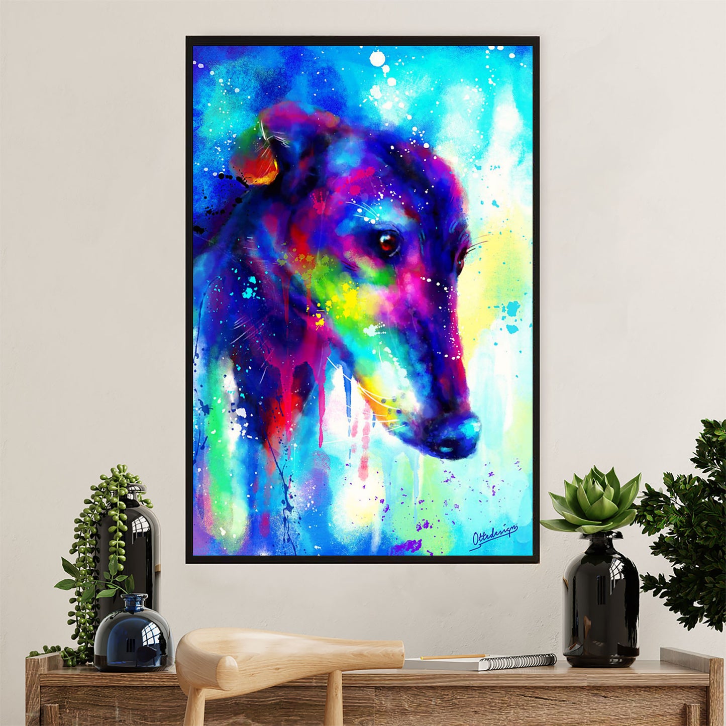 Greyhound Dog Canvas Prints | Watercolor Dog Greyhound | Wall Art Gift for Greyhound Puppies Lover