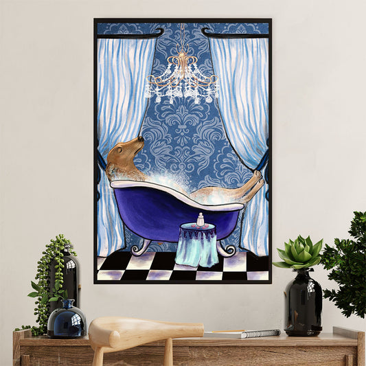 Greyhound Dog Poster Prints | Funny Dog in Bath | Wall Art Gift for Greyhound Puppies Lover