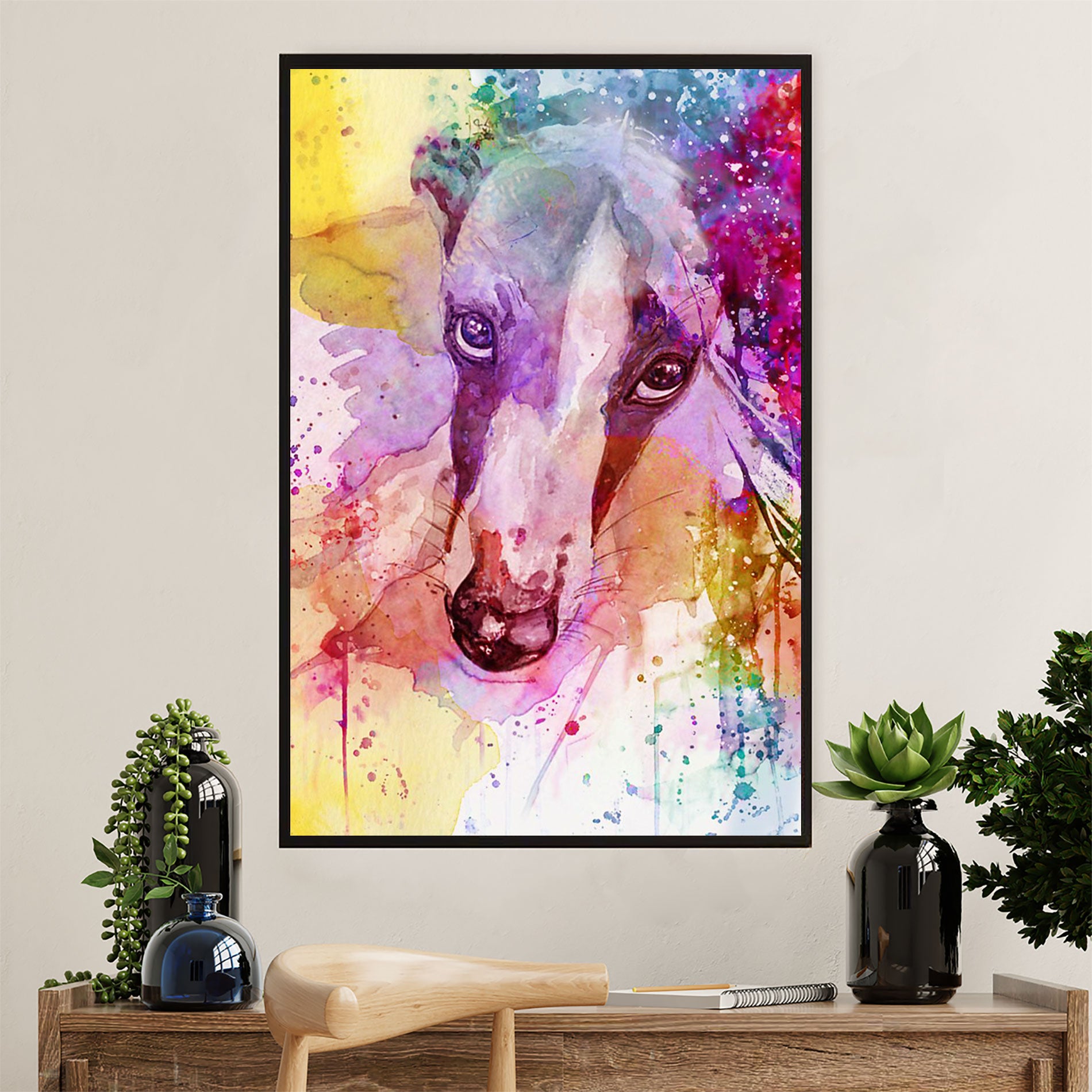 Greyhound Dog Canvas Prints | Watercolor Dog Greyhound | Wall Art Gift for Greyhound Puppies Lover