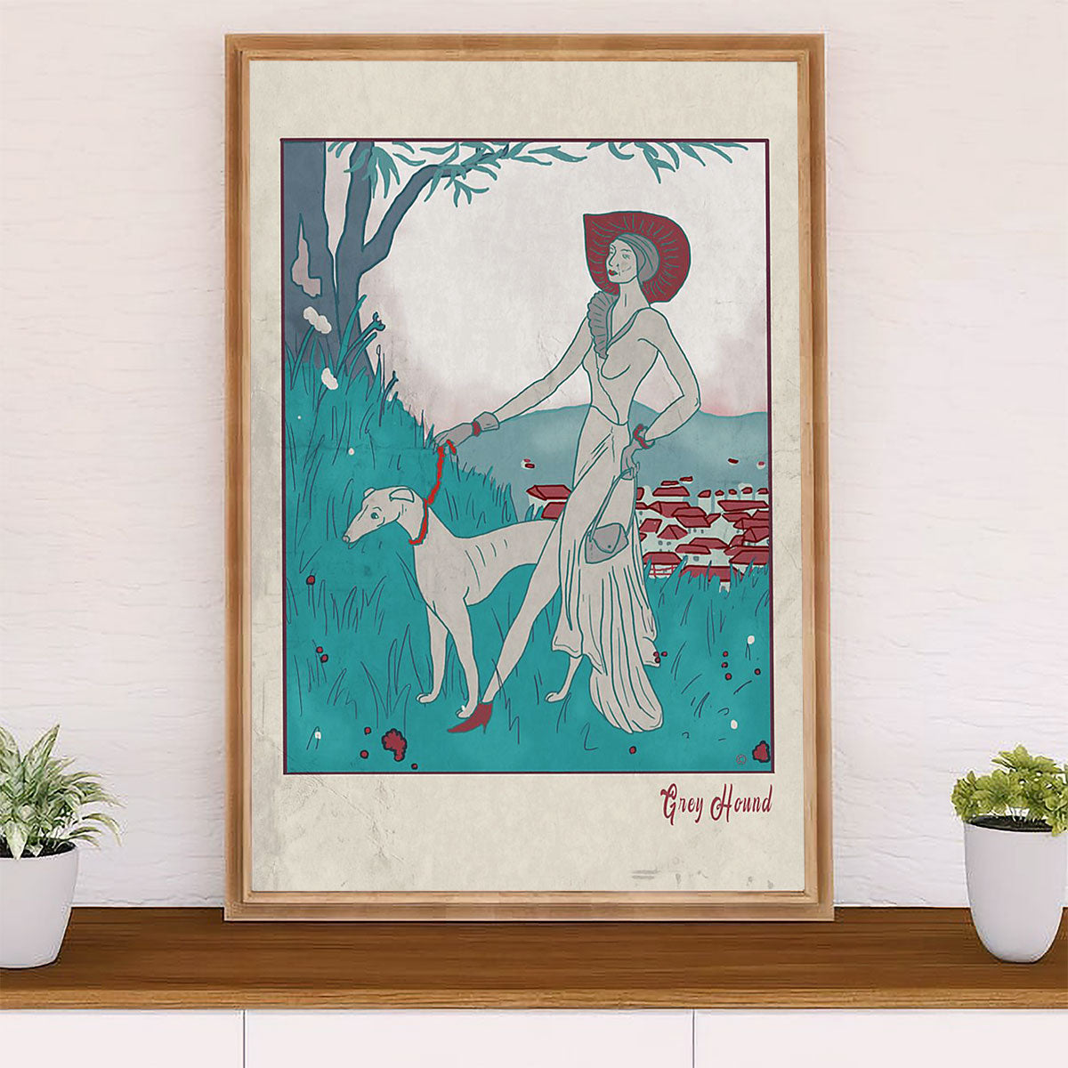 Greyhound Dog Canvas Prints | Greyhound & Lady | Wall Art Gift for Greyhound Puppies Lover