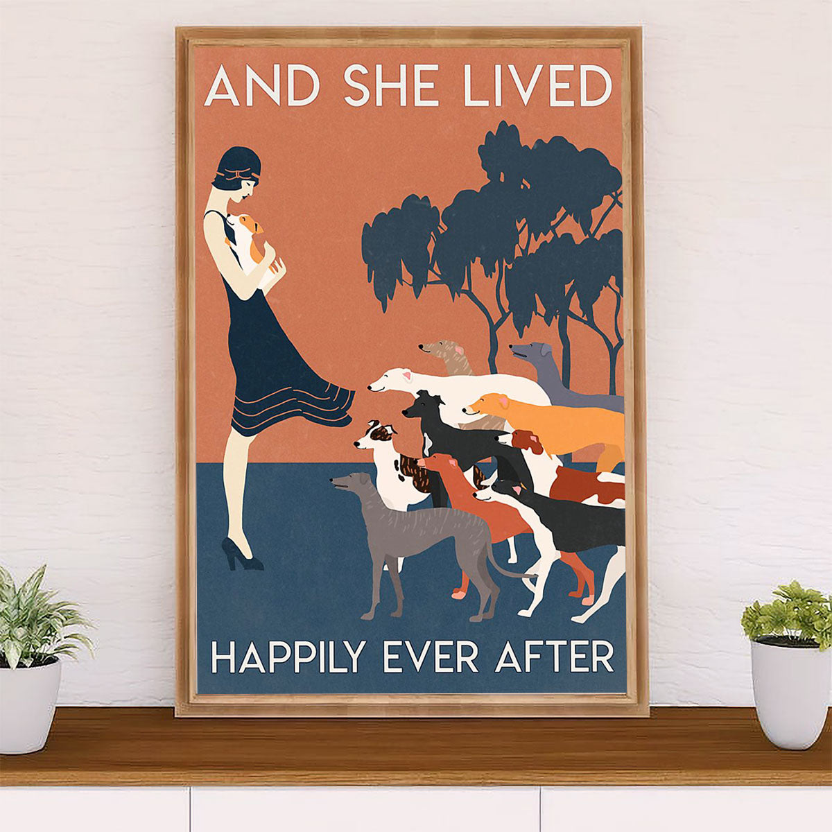 Greyhound Dog Canvas Prints | Lady Lived Happily | Wall Art Gift for Greyhound Puppies Lover