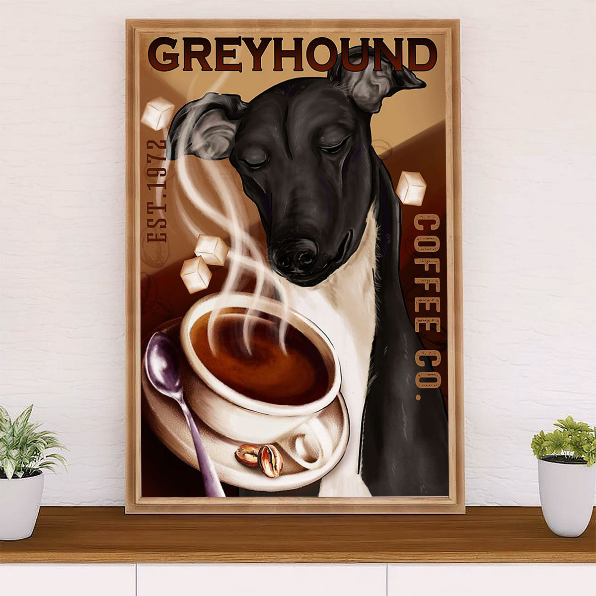 Greyhound Dog Canvas Prints | Funny Dog Coffee Co | Wall Art Gift for Greyhound Puppies Lover
