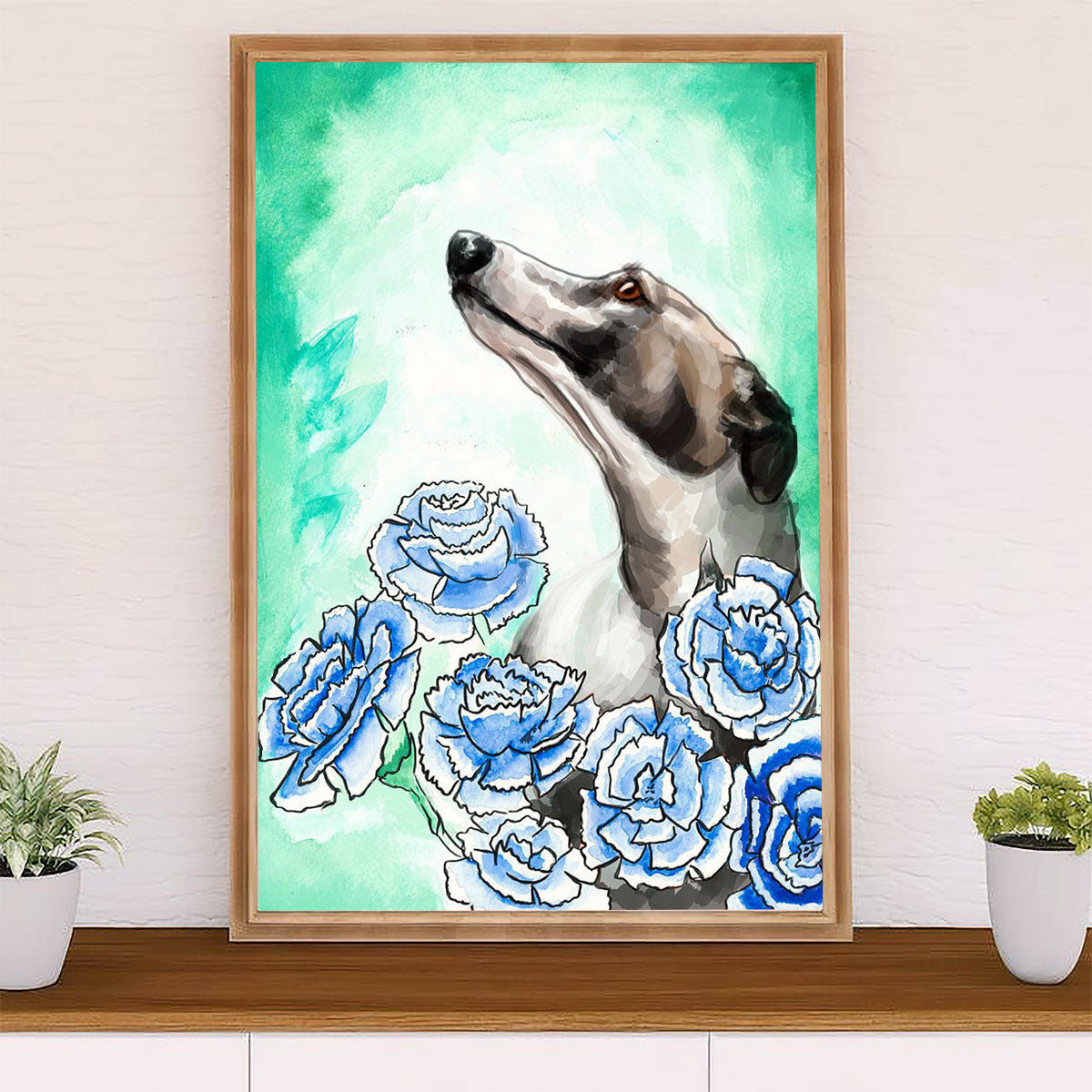 Greyhound Dog Canvas Prints | Watercolor Dog Flower Art Painting | Wall Art Gift for Greyhound Puppies Lover