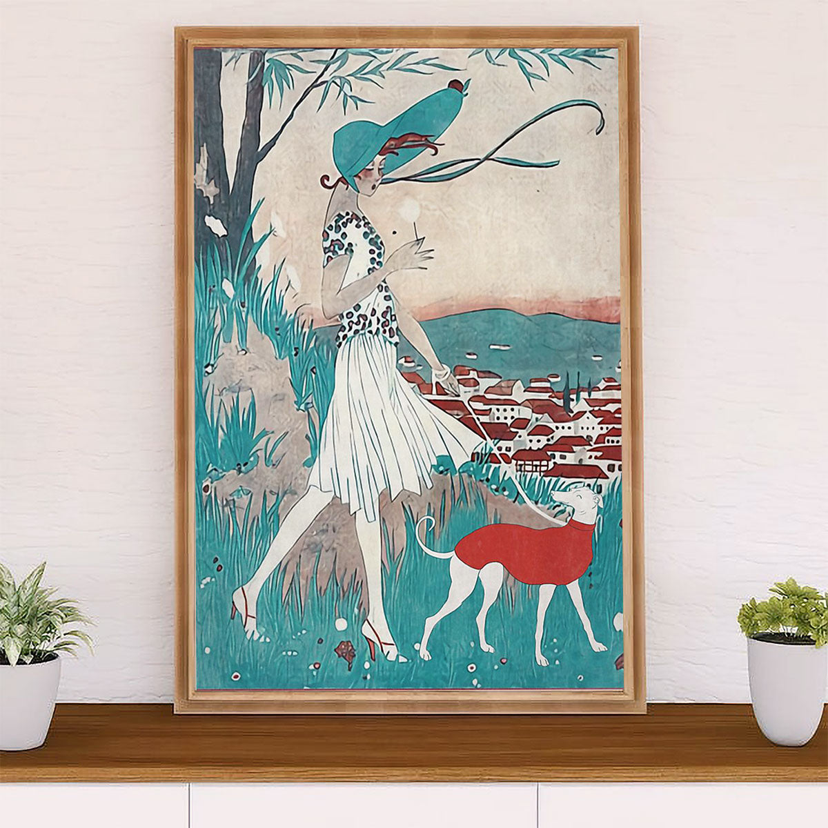 Greyhound Dog Canvas Prints | Lady & Dog | Wall Art Gift for Greyhound Puppies Lover