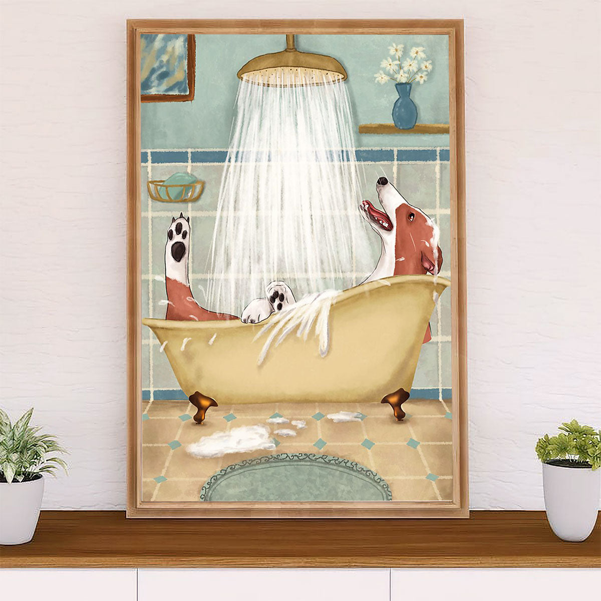 Greyhound Dog Canvas Prints | Funny Dog in Bath | Wall Art Gift for Greyhound Puppies Lover