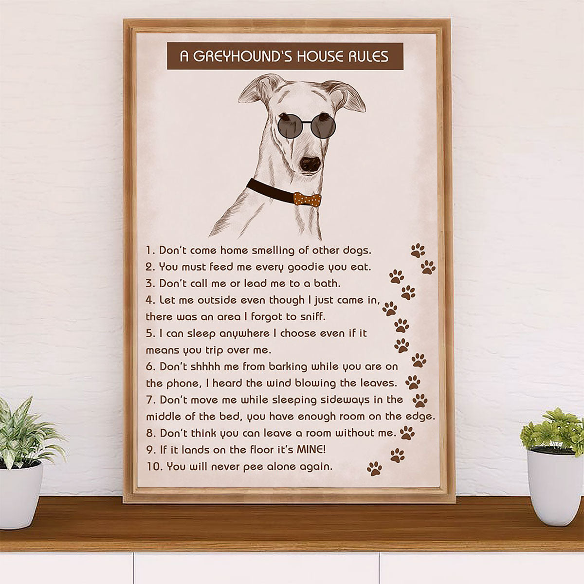 Greyhound Dog Canvas Prints | Greyhound's House Rules | Wall Art Gift for Greyhound Puppies Lover