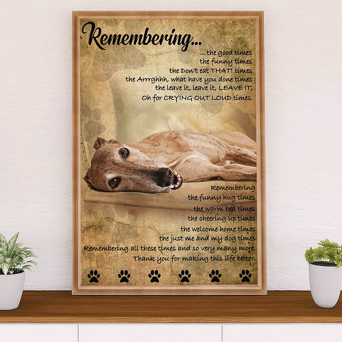 Greyhound Dog Canvas Prints | Remembering the Memories | Wall Art Gift for Greyhound Puppies Lover