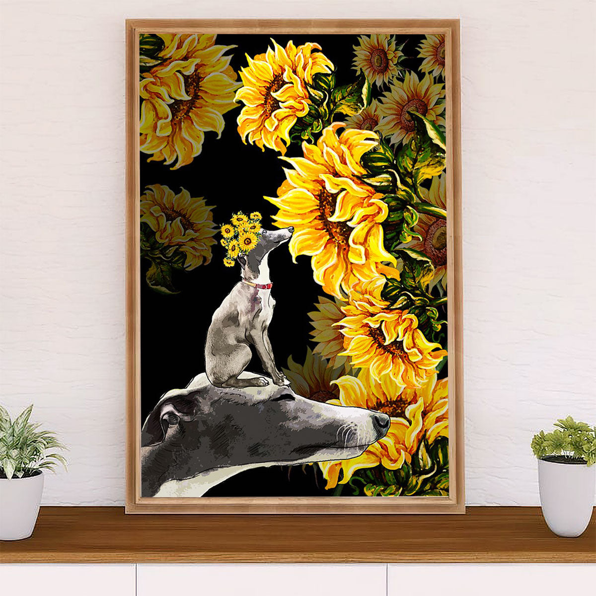 Greyhound Dog Canvas Prints | Sunflower Dog Greyhound | Wall Art Gift for Greyhound Puppies Lover