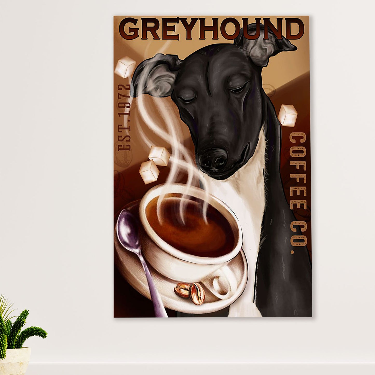 Greyhound Dog Canvas Prints | Funny Dog Coffee Co | Wall Art Gift for Greyhound Puppies Lover
